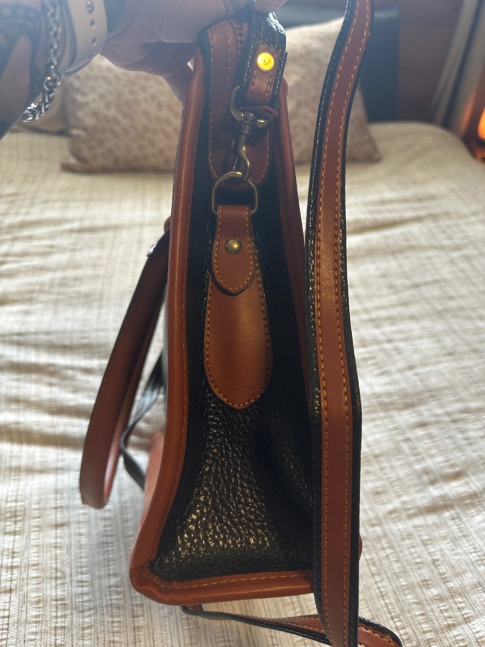Classic Dooney & Bourke Black & Brown Pebble Leather Satchel - Picture 9 of 12